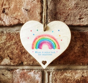 When It Rains Look For Rainbows Wooden Hanging 10cm Sign Gift